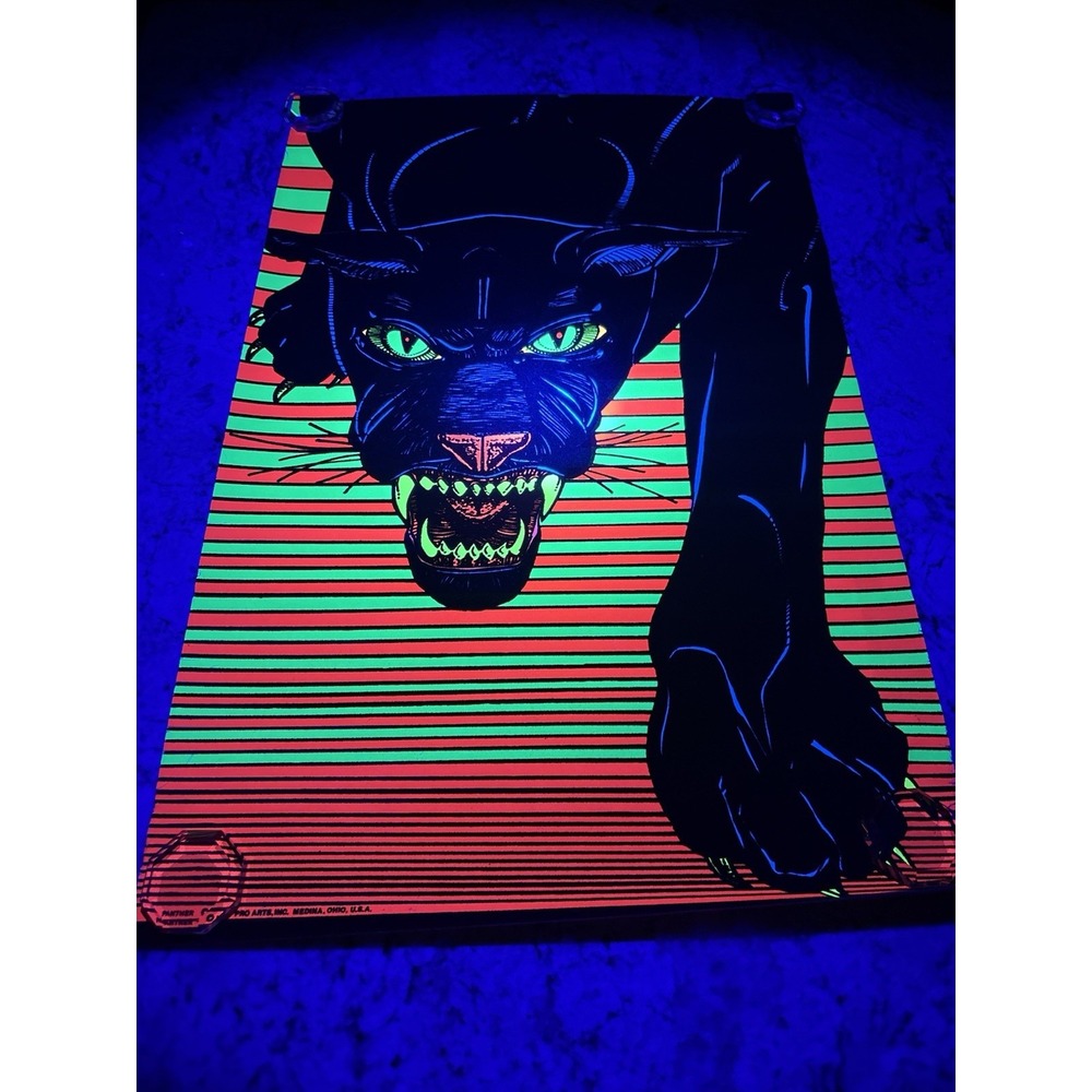 VINTAGE 1973 PRO ARTS "PANTHER" BLACK LIGHT POSTER VELVET FLOCKED psychedelic